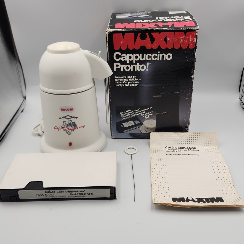 Vintage MAXIM Cappuccino Pronto CC-20 Espresso Frother Machine w/ Box Manual VHS